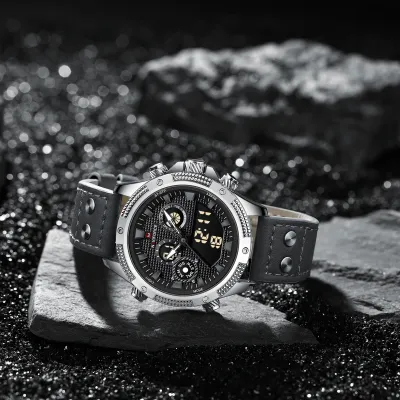NAVIFORCE 9224 Original Brand Men's Watches LCD Digital Display Waterproof Wristwatch for Man Luminous Male Sport Quartz Clock - Silver Grey Black